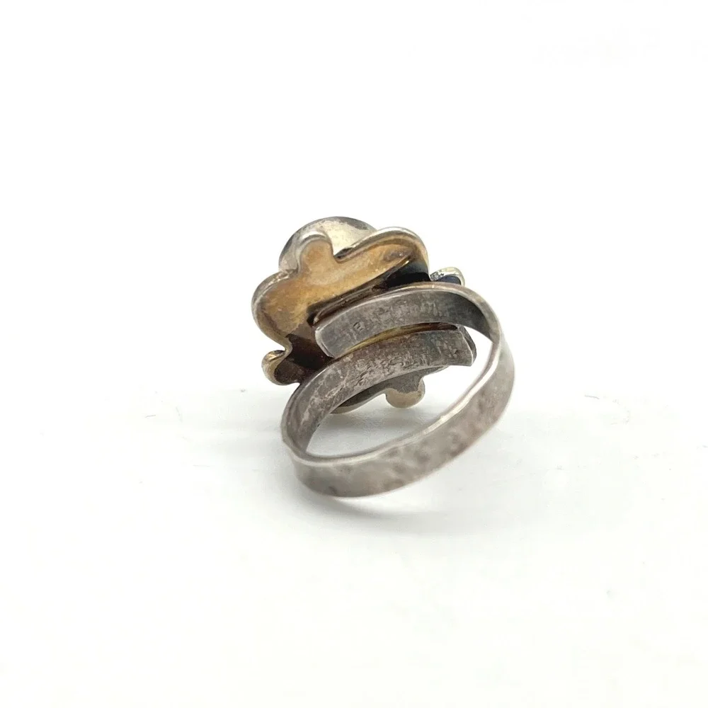 Oval Citrine Sterling Silver Statement Ring‎ Adjustable Size 7 Floral Design